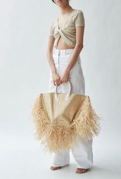 Jacquemus Le Baci Fringed Straw Beach Tote Bag