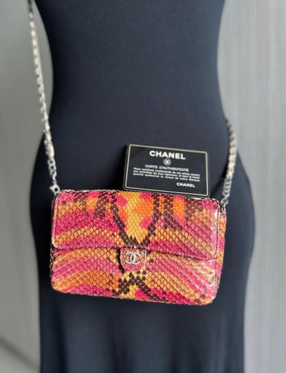 RARE Chanel Multicolour Python Leather Mini Rectangle Single Flap Bag