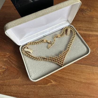 Dior Vintage Gold Tone Waterfall Statement Necklace Crystals
