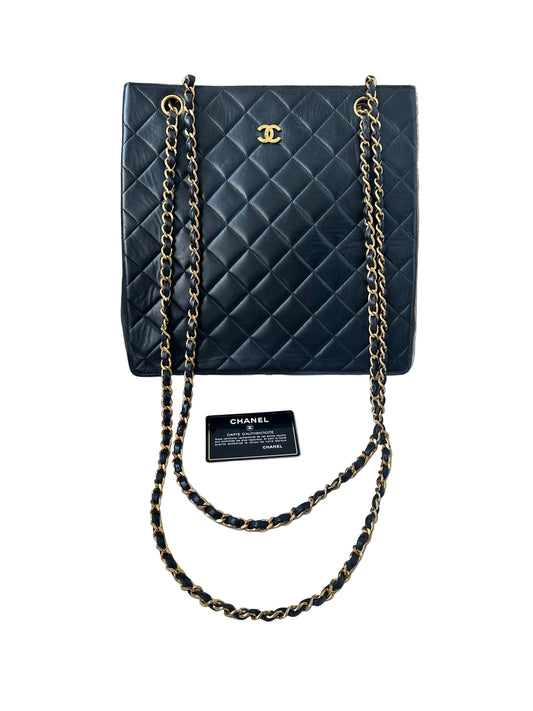 Chanel Vintage Timeless Classic Vertical Quilted Shopping Tote Bag