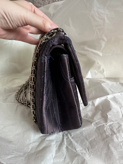 RARE Chanel Croc-Embossed Medium Double Flap 2.55 Reissue - Navy Satin, Fabric