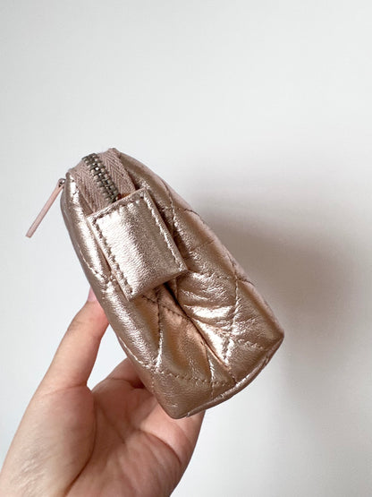 Chanel Quilted O Case Metallic Pink Rose Gold Zip Pouch