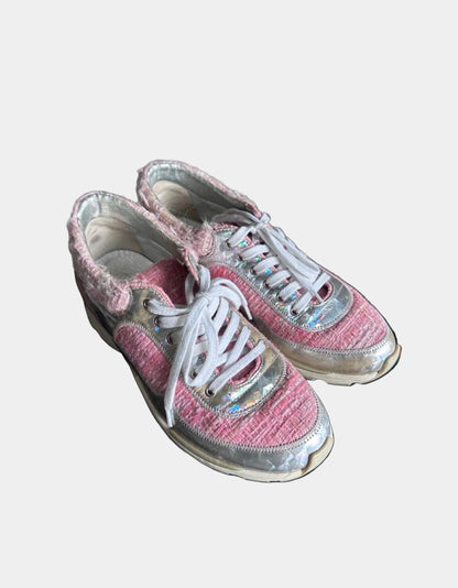 Chanel Pink Tweed Trainers Sneakers Shoes - Size 36.5