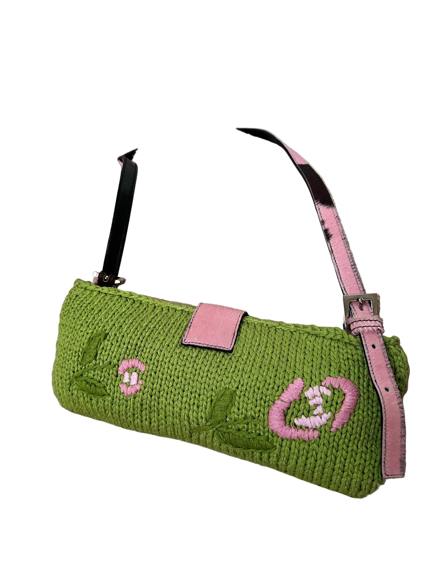 Ultra Rare Fendi Archive Crochet Floral Pony Hair Cow Print Baguette