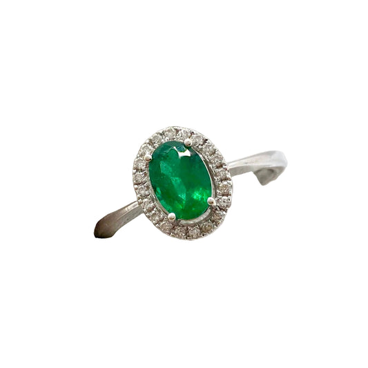 18K White Gold Natural Emerald Natural Diamond Ring