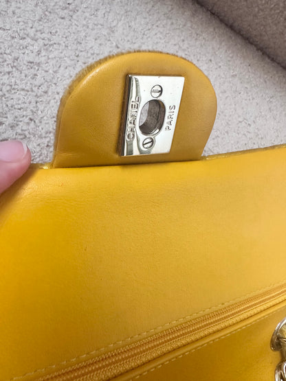 Chanel Medium Classic Flap Yellow Velvet Leather