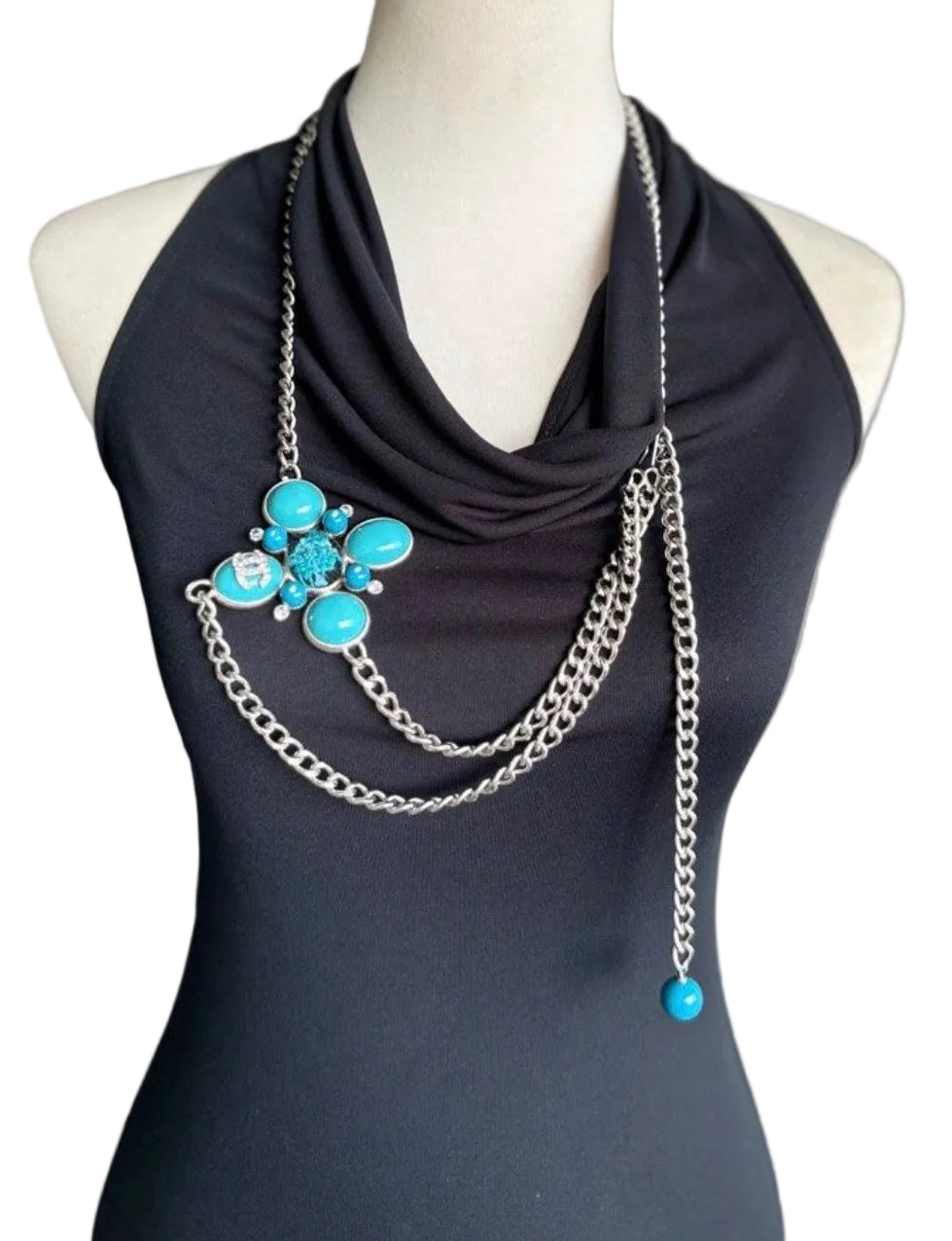 Rare Chanel Gripoix Turquoise Cross Chain Belt / Necklace