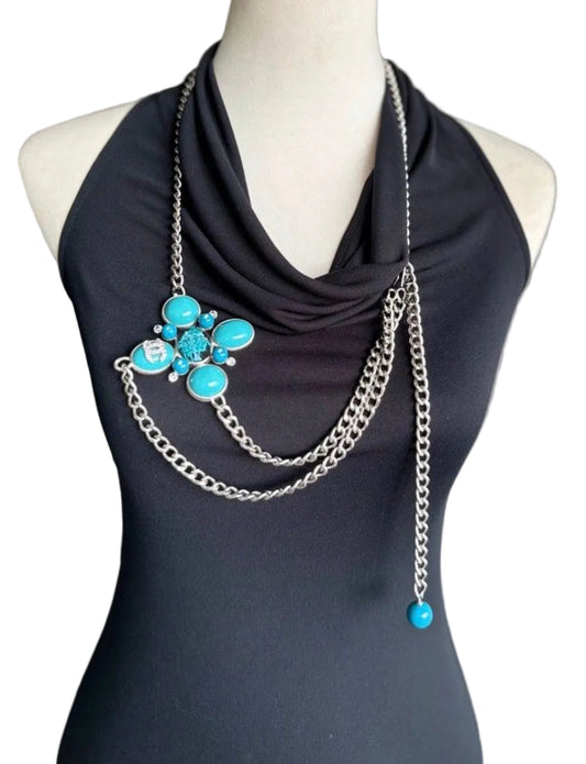 Rare Chanel Gripoix Turquoise Cross Chain Belt / Necklace