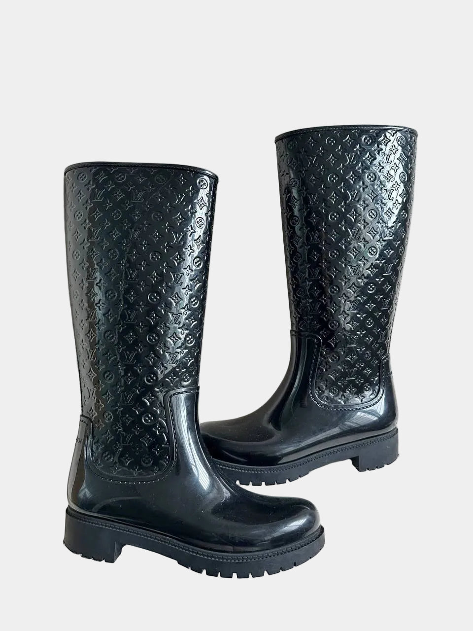 Louis Vuitton Black Monogram Rubber Rain Boots — Size 39