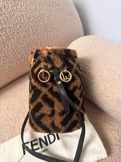 Fendi Mon Tresor FF Monogram Fur Shearling Bucket Bag