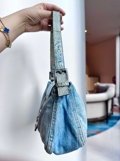 Fendi Denim Lapis Lazuli Exotic Leather Baguette