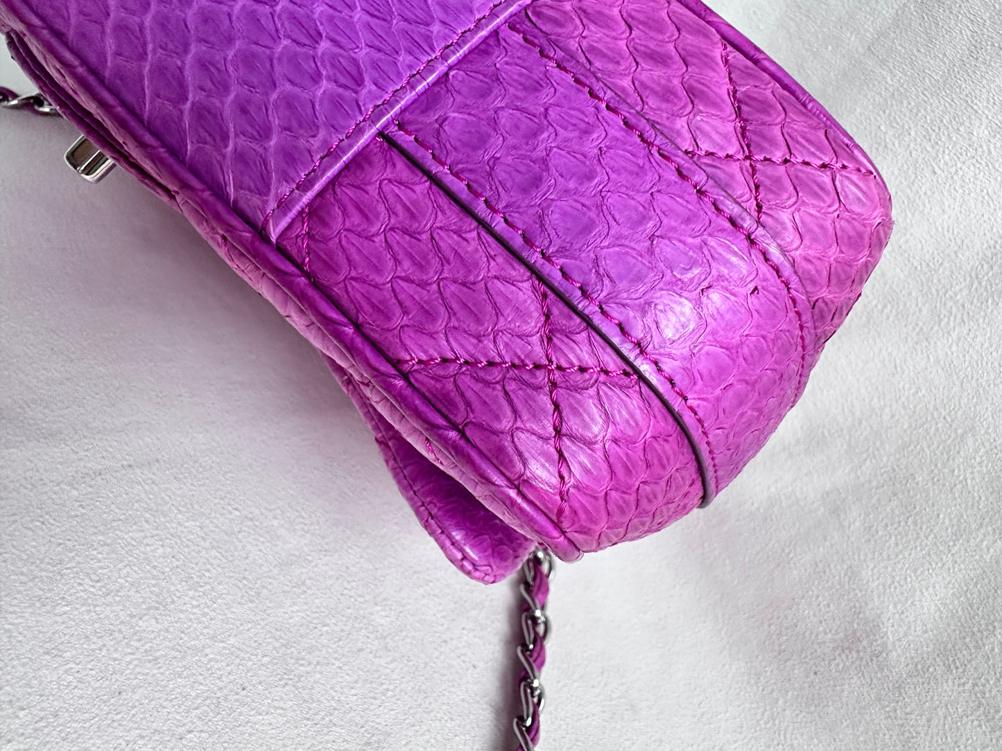 Rare Chanel Jumbo Purple Python Easy Carry Flap Bag