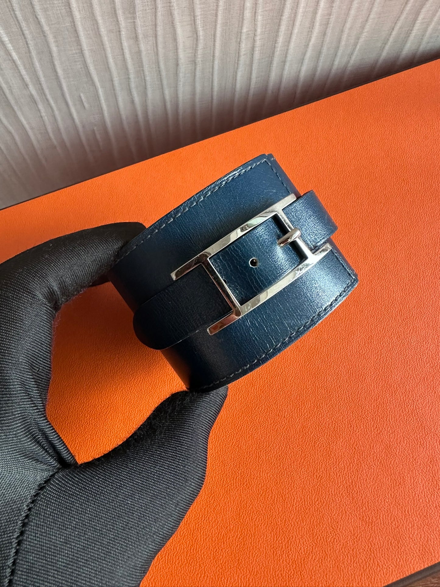 Hermes Hapi Bracelet Navy Blue PHW