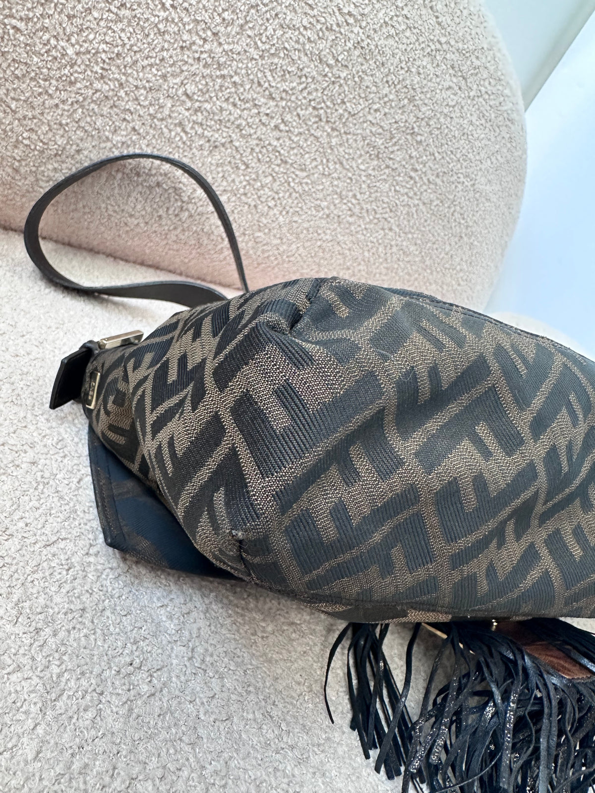 Archive Fendi Maxi Tobacco Zucca Fringe Baguette
