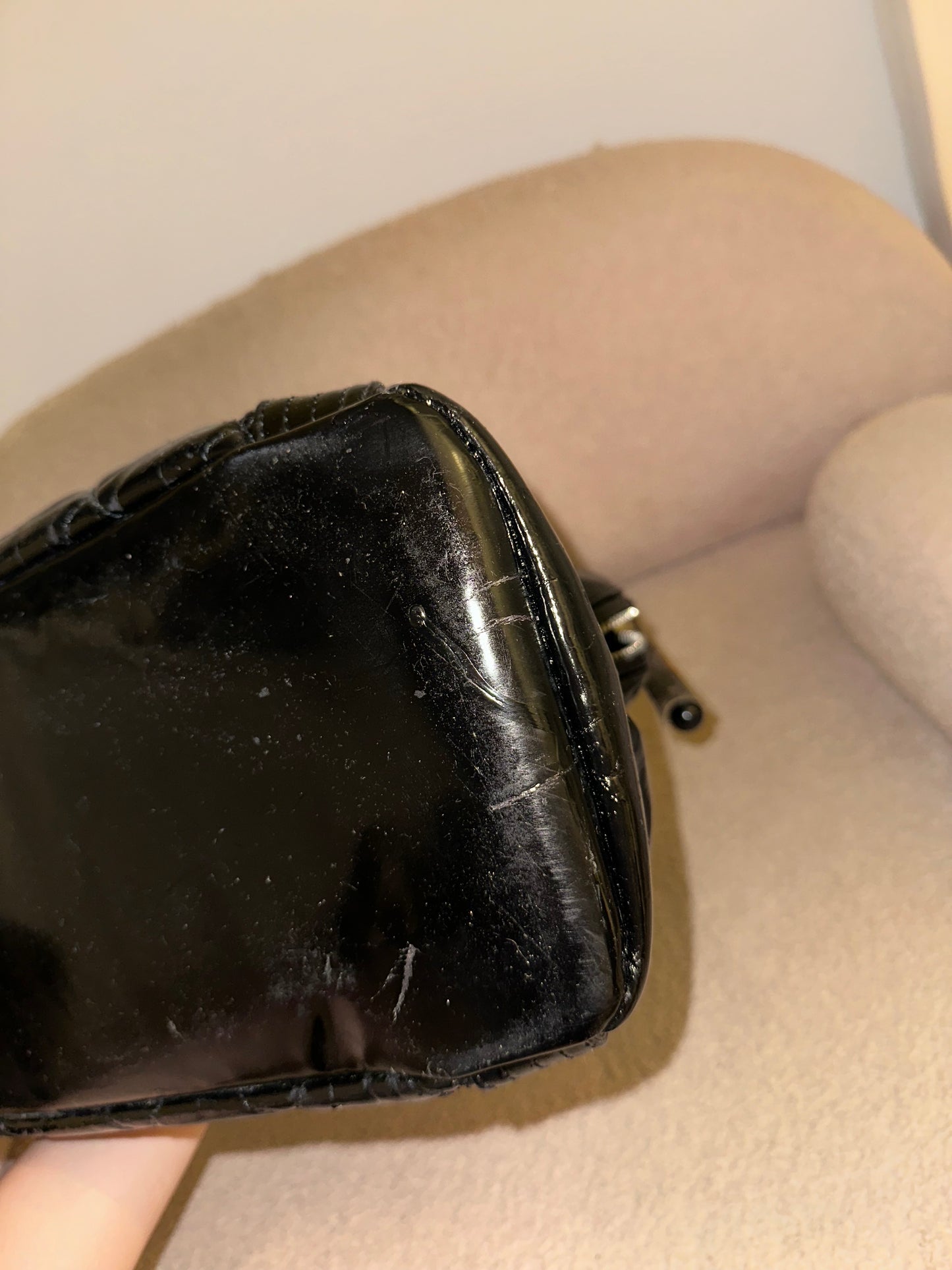 Chanel Large Ligne Bowling Shoulder Tote - Black Patent