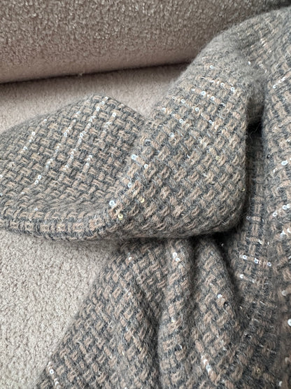 Chanel Runway Coat 00A Gold Beige Sequins Tweed Wool Long Jacket