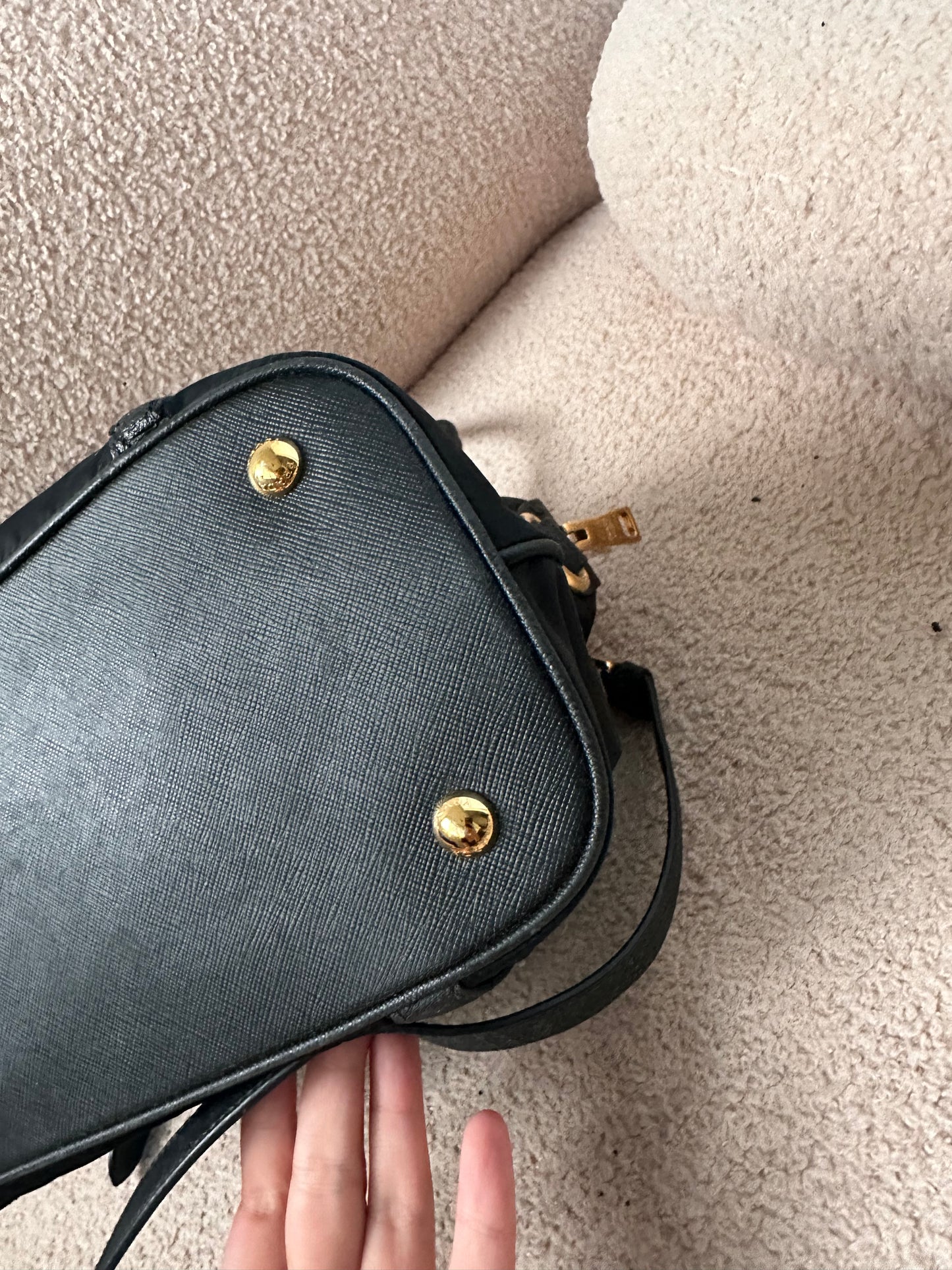 Prada Black Tessuto Leather Trim Top Handle Bag with Strap