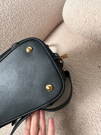 Prada Black Tessuto Leather Trim Top Handle Bag with Strap