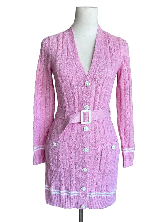 Chanel 22P Long Belted Pink Knit Cardigan