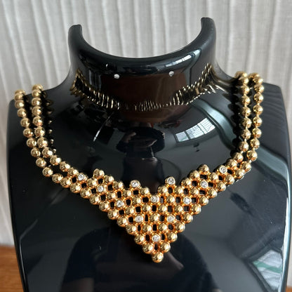 Dior Vintage Gold Tone Waterfall Statement Necklace Crystals