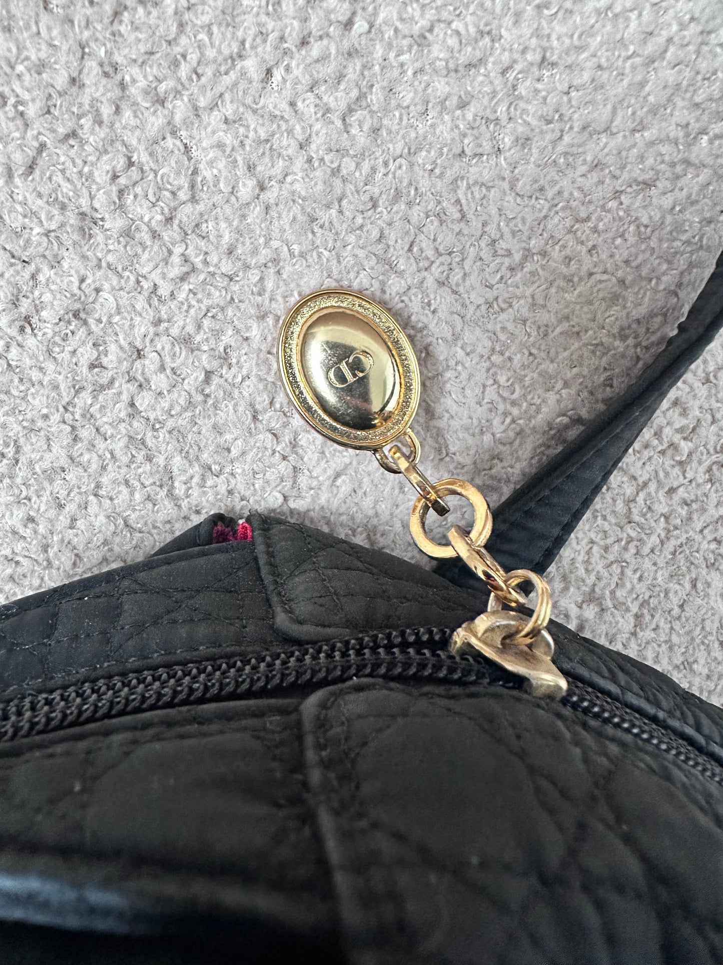 CHRISTIAN DIOR Lady Dior Cannage Preppy Shoulder Camera Tote - Black Nylon / Gold Hardware
