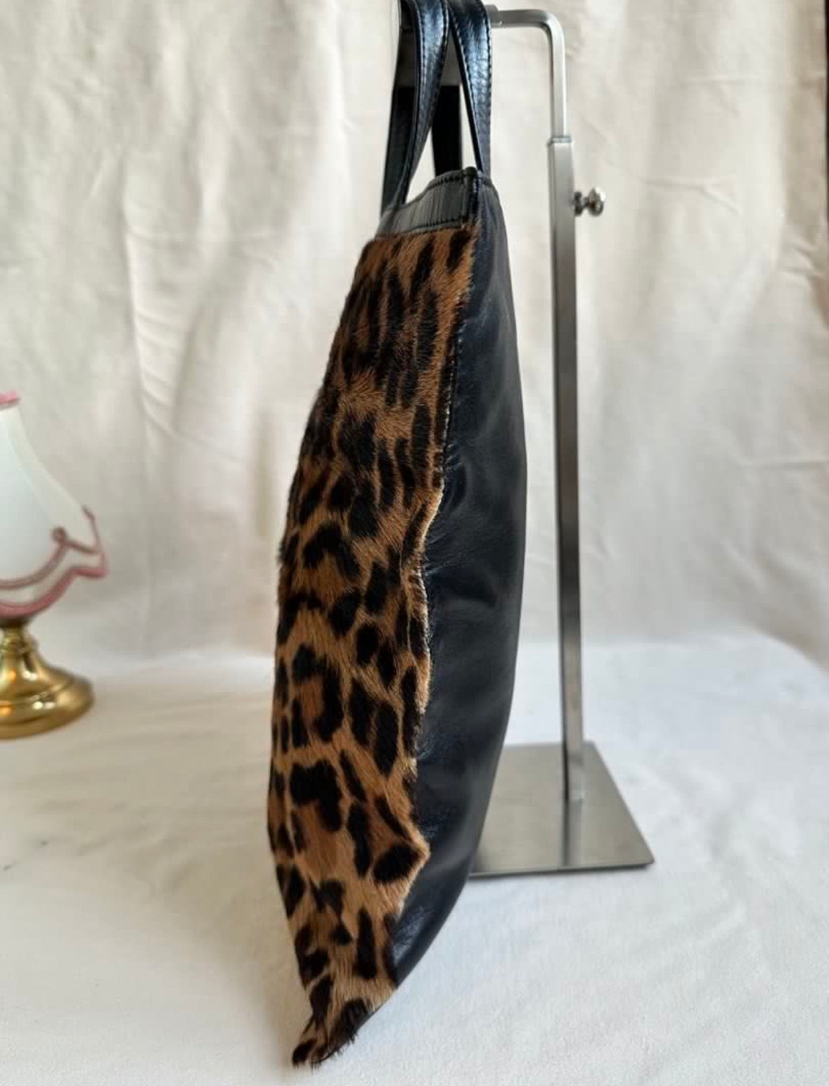 RARE Loewe Pony Hair Leopard Print Nappa Leather Vintage Tote Bag
