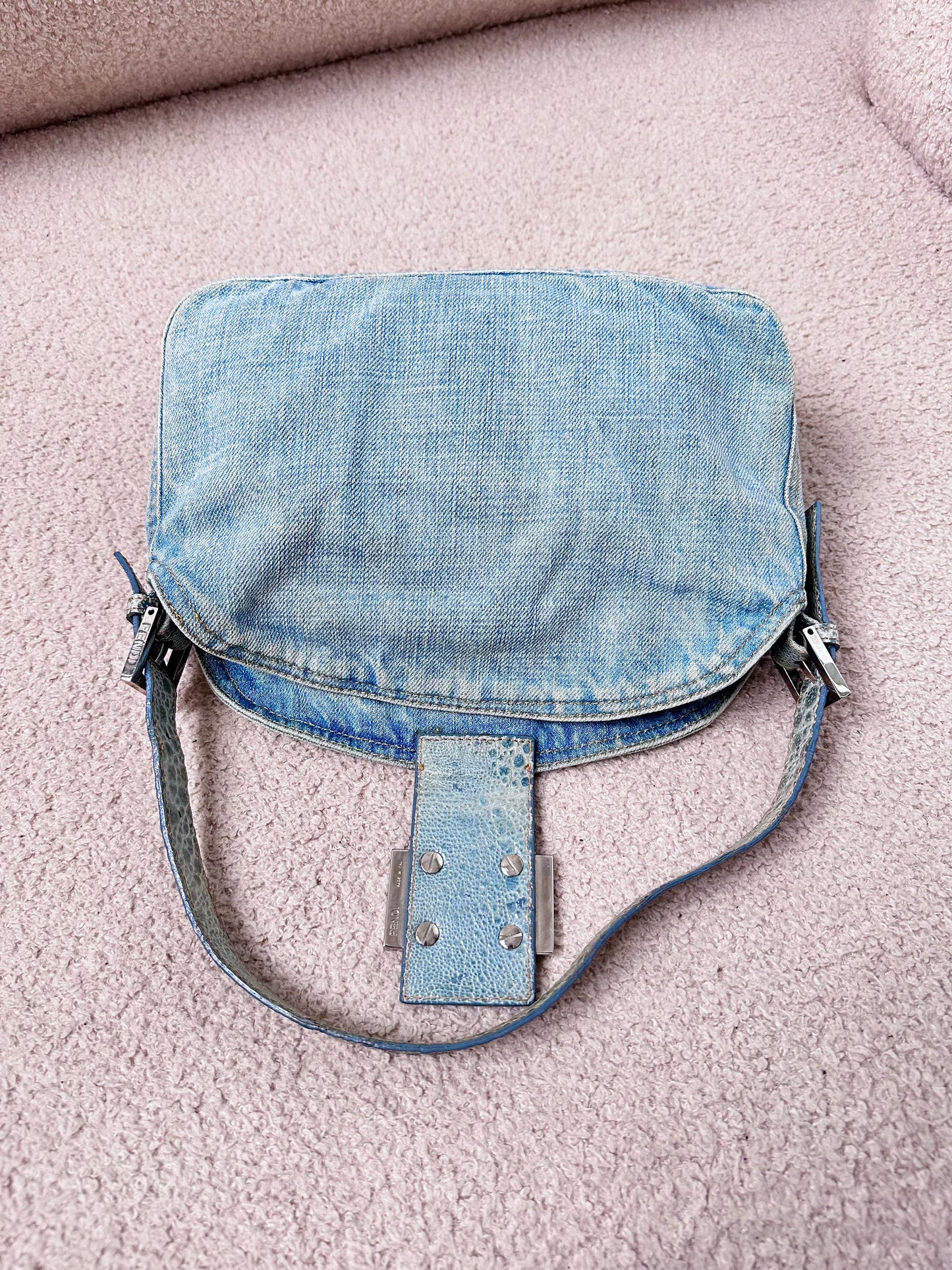 Fendi Denim Lapis Lazuli Exotic Leather Baguette