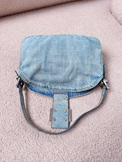 Fendi Denim Lapis Lazuli Exotic Leather Baguette