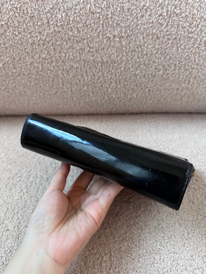 RARE Chanel Vintage Vanity Makeup Zip Case Clutch - 24K Gold Plated Hardware / Black Patent