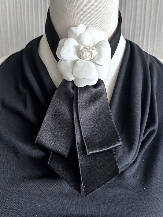 Rare Chanel 1990s Vintage Camellia Ribbon Tie Corsage
