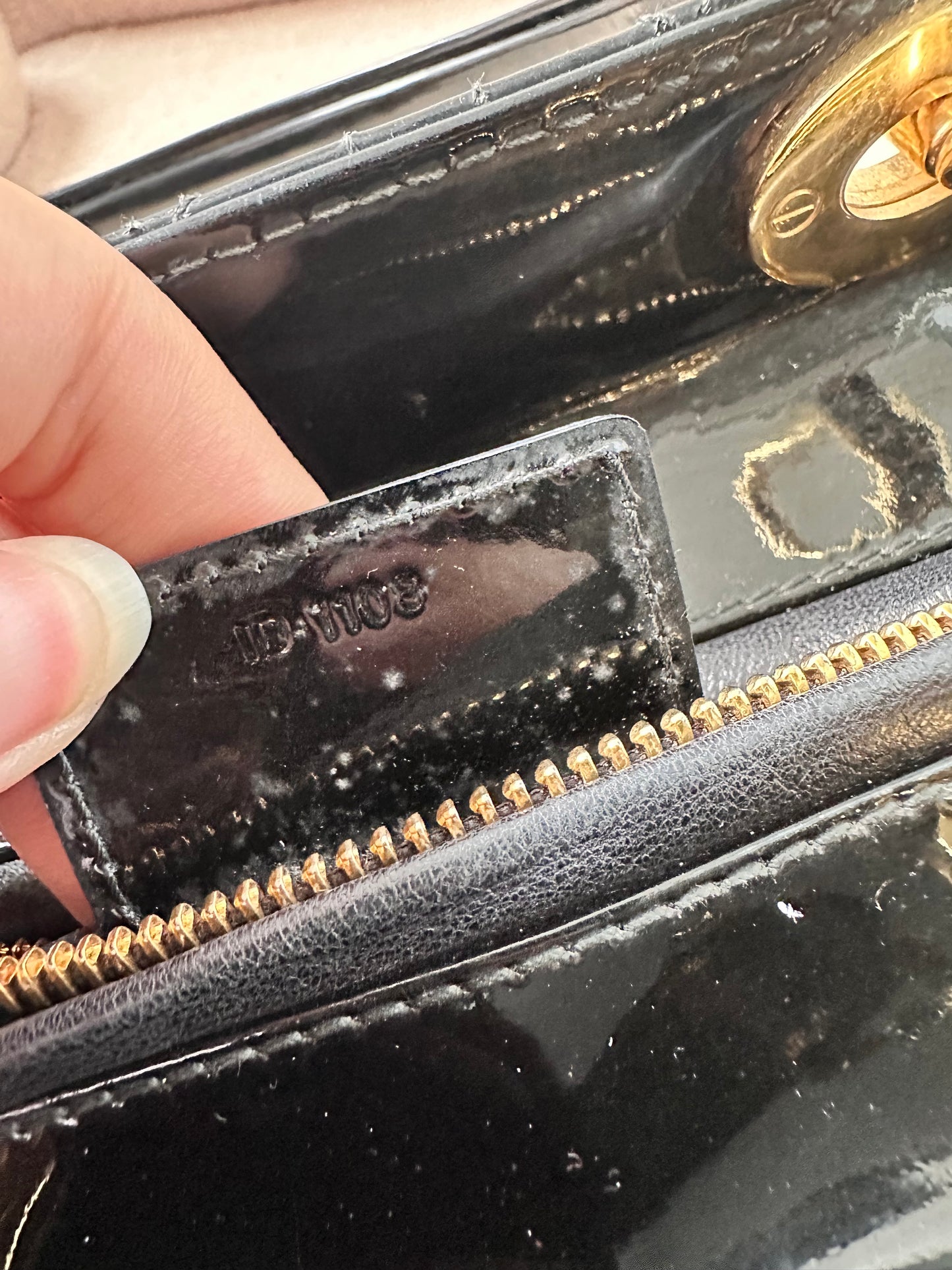 Christian Dior Lady Dior Medium Black Patent Gold Hardware