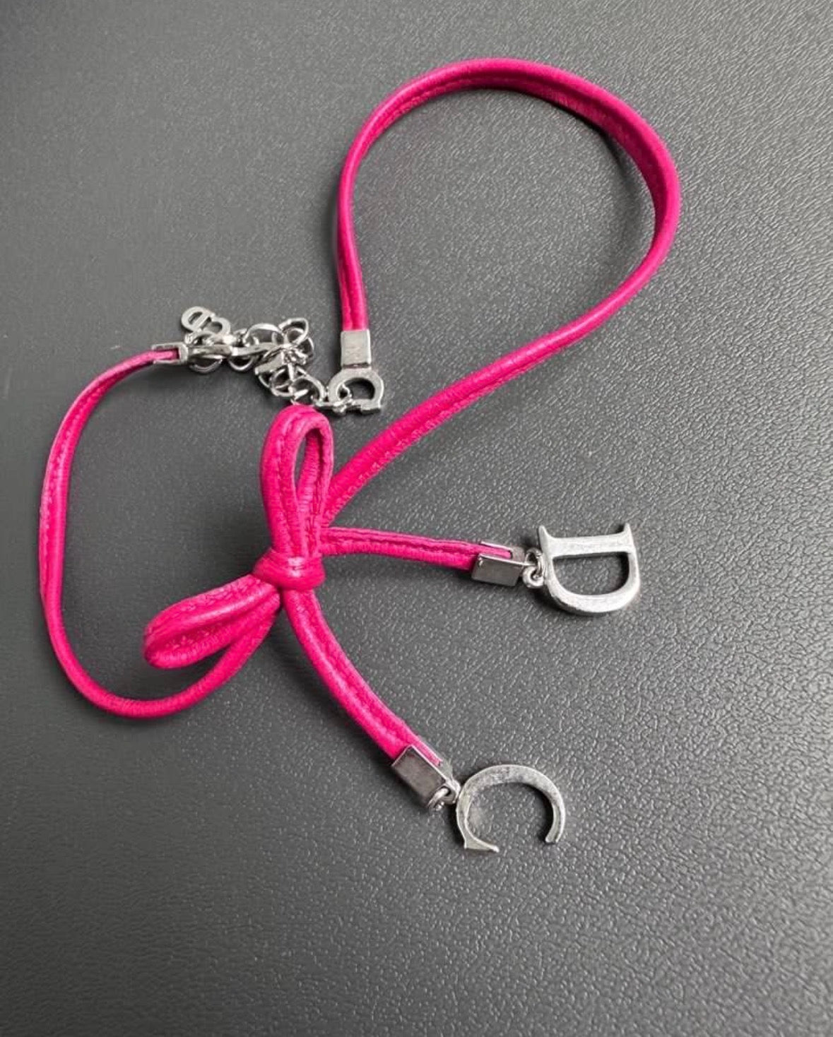 Dior Vintage Y2K CD Choker Necklace Pink Leather
