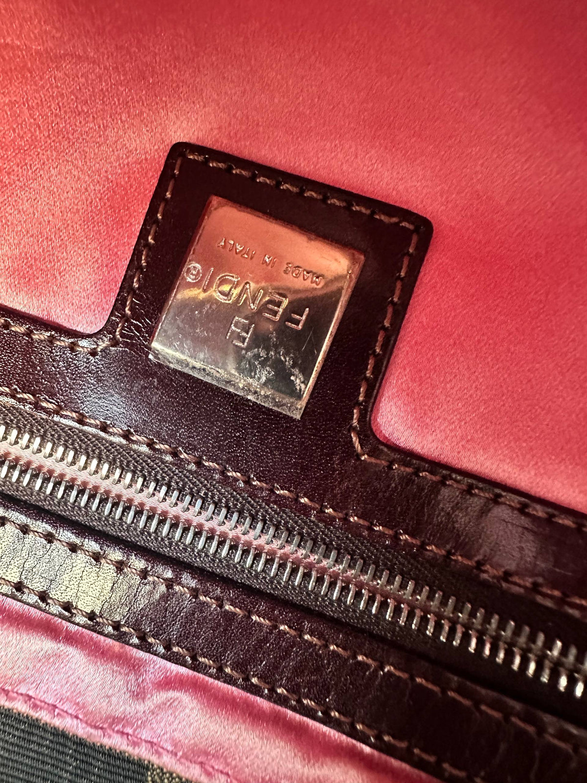 Fendi Embroidered Flower Baguette Pink FF Buckle