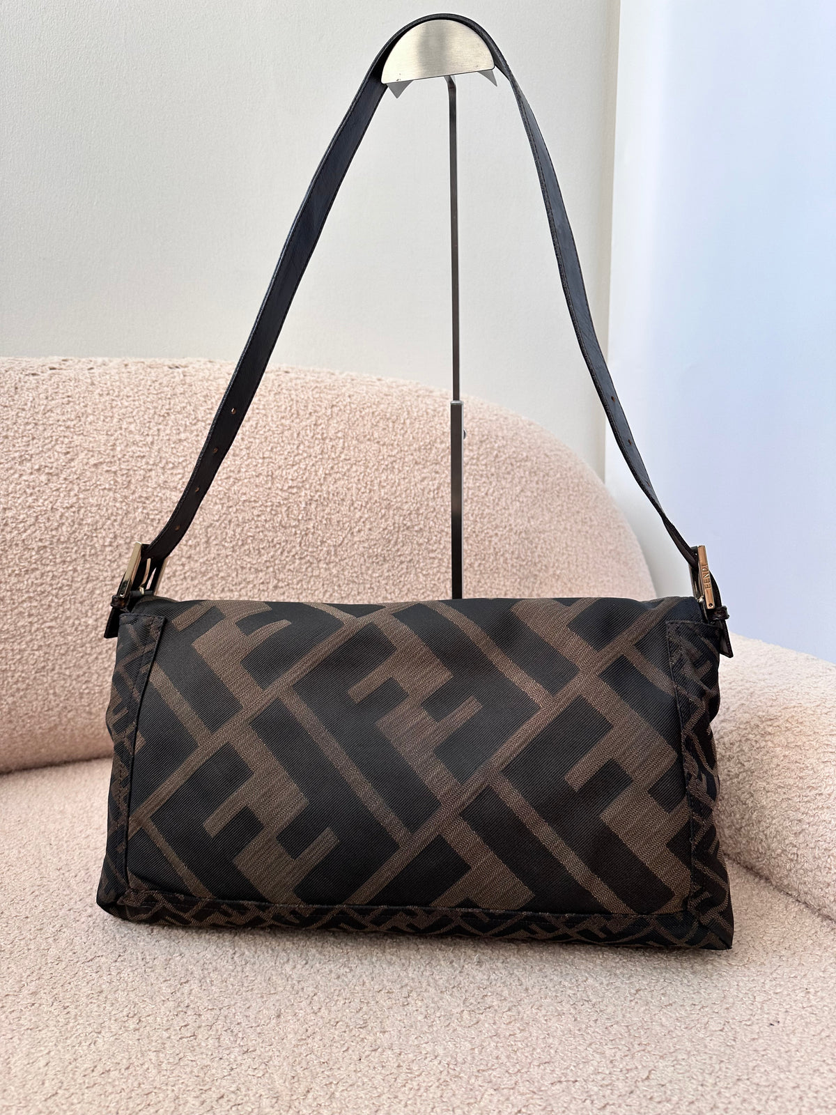Archive Fendi Maxi Tobacco Zucca Fringe Baguette