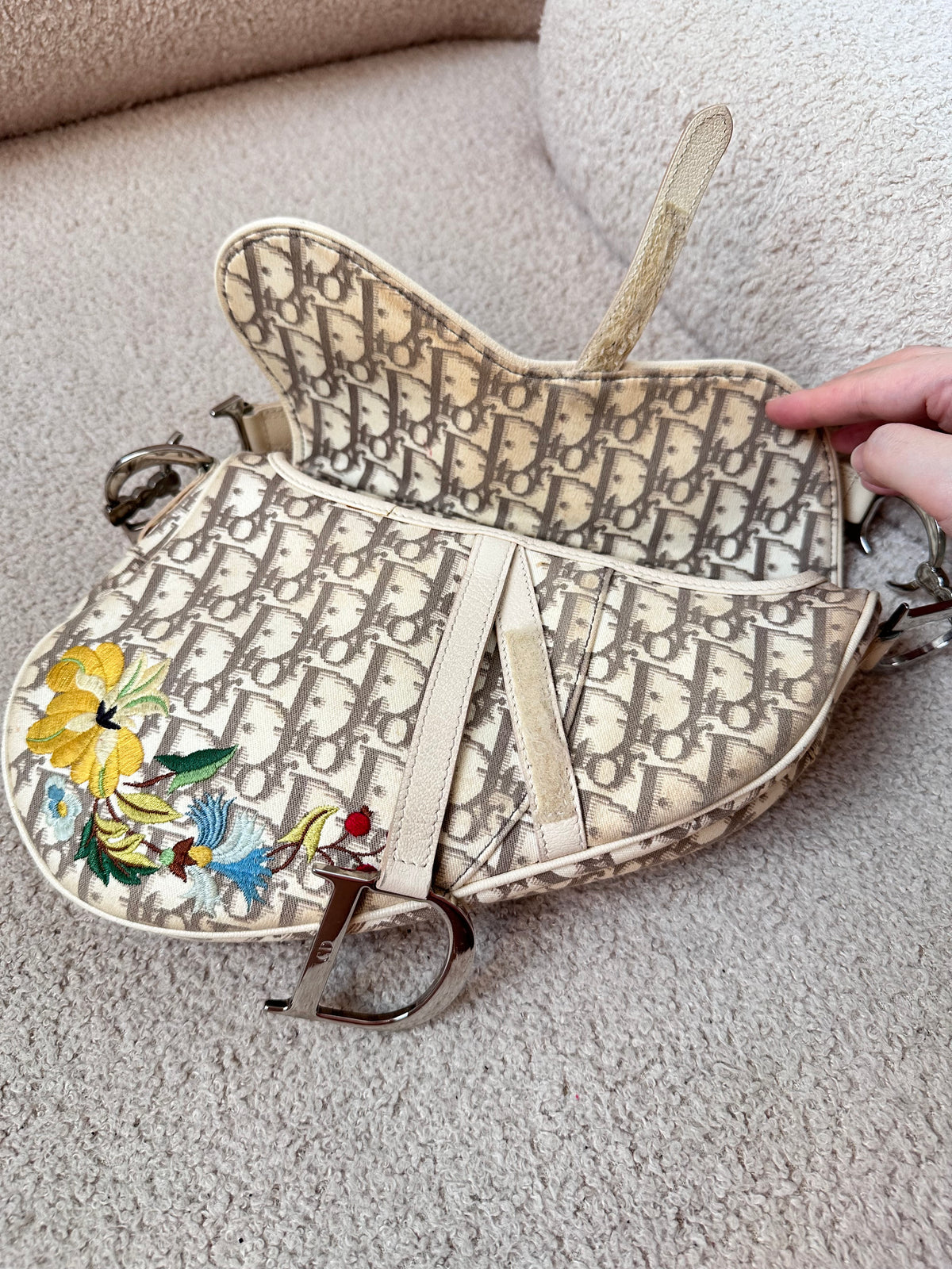 Dior 2005 John Galliano Vintage Embroidery Flower Trotter Saddle Bag