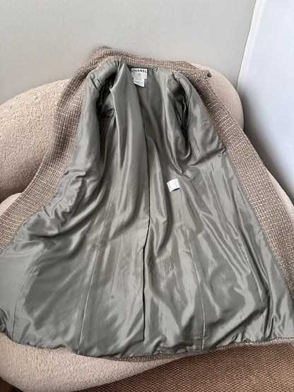 Chanel Runway Coat 00A Gold Beige Sequins Tweed Wool Long Jacket