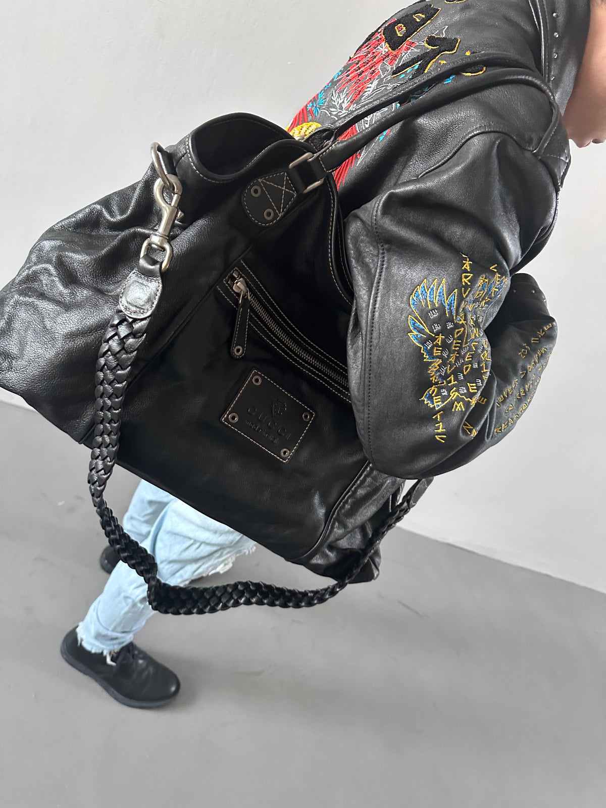 Gucci Voyager Black Leather Hobo Extra Large Tote Bag