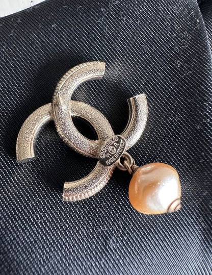 Chanel Dangling Pearl Brooch Bronze Crystals