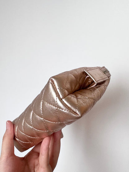 Chanel Quilted O Case Metallic Pink Rose Gold Zip Pouch