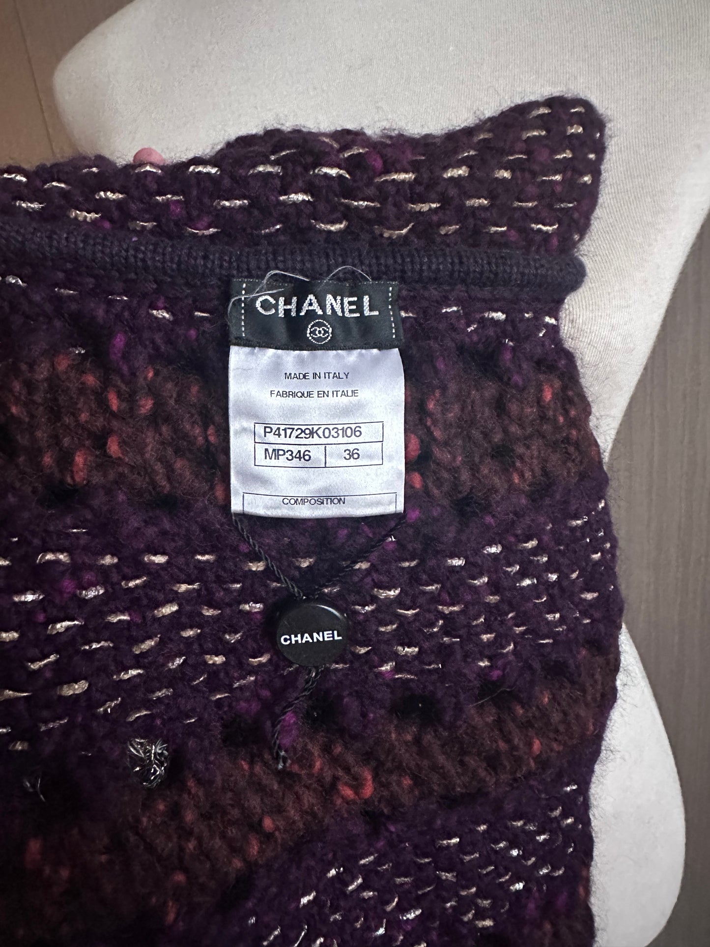 Rare Chanel Egyptian Runway Show Gold Thread Purple Tweed Woven Dress