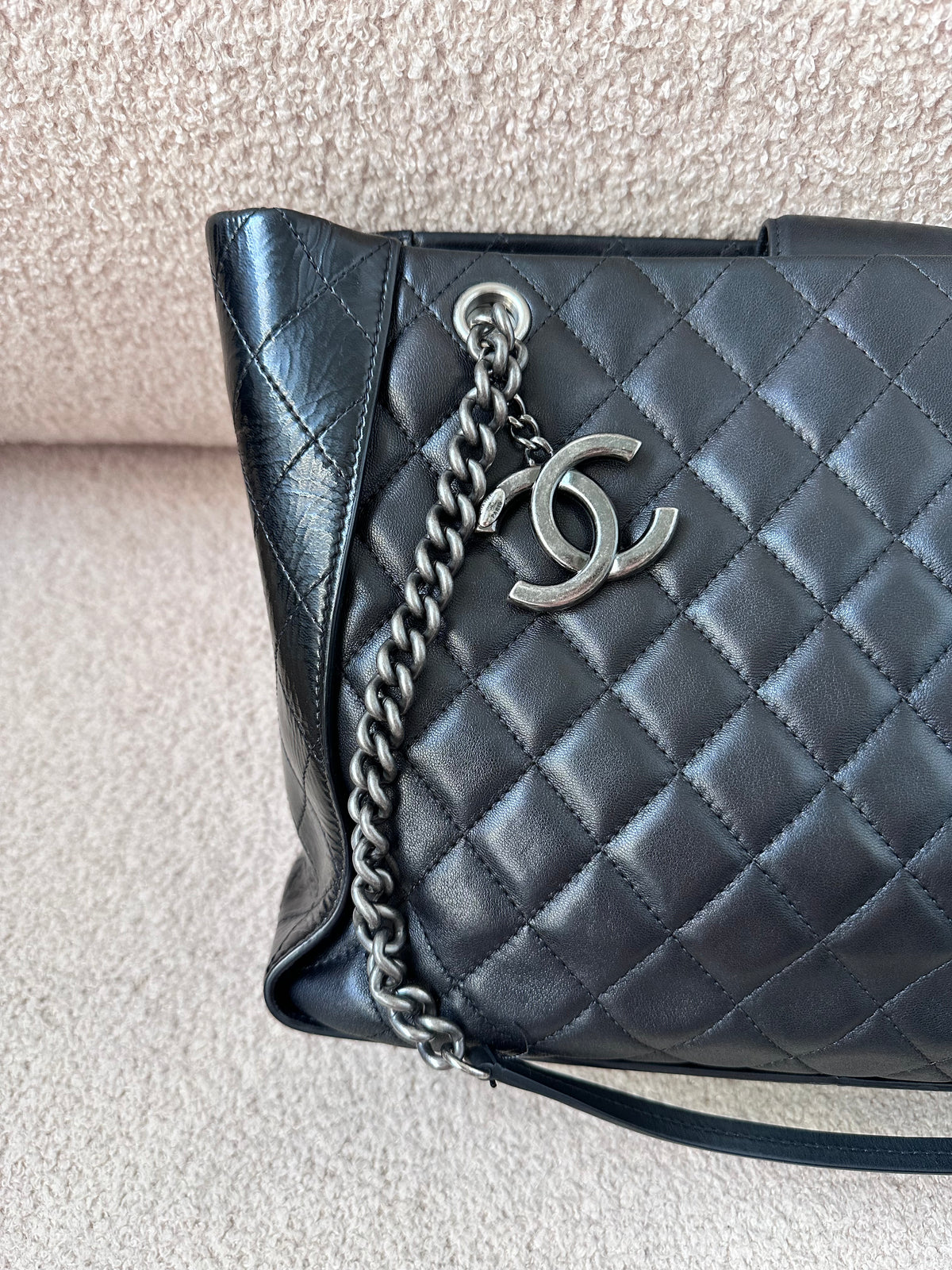 Chanel Black Quilted CC Charm Chain Tote Bag