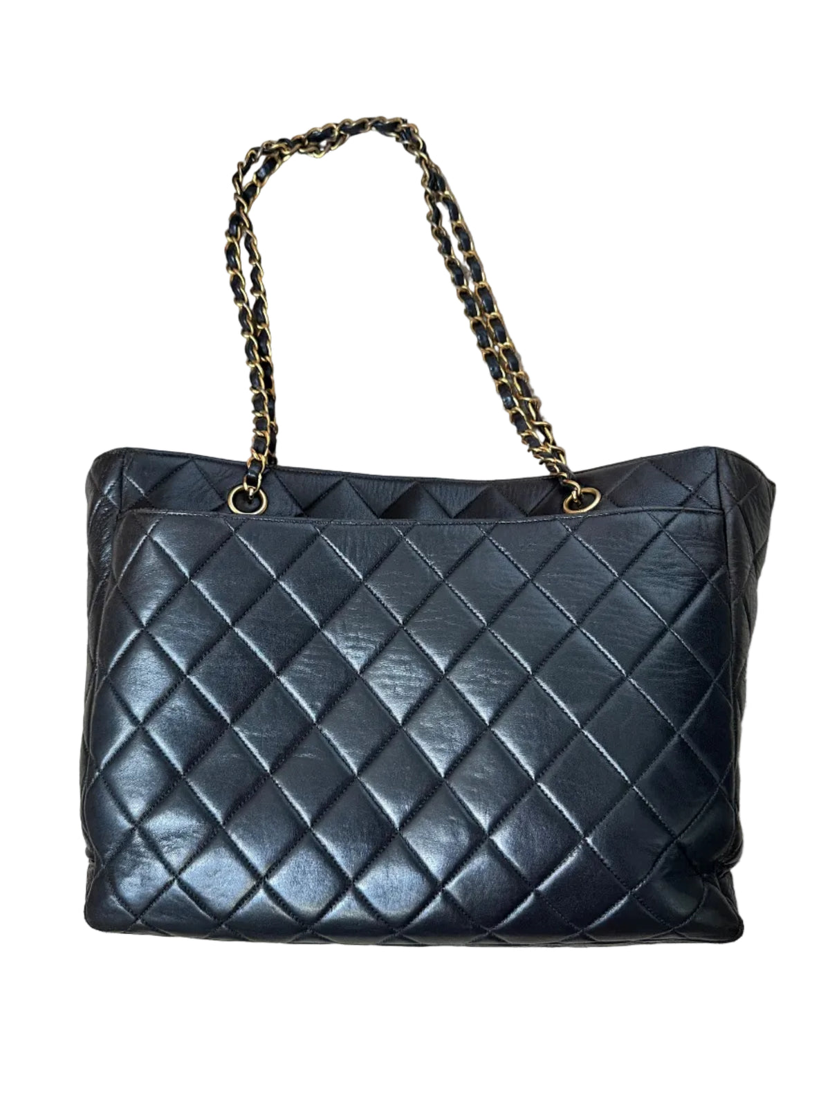 Chanel Black Vintage Quilted Chain Tote Bag 24K Gold Hardware