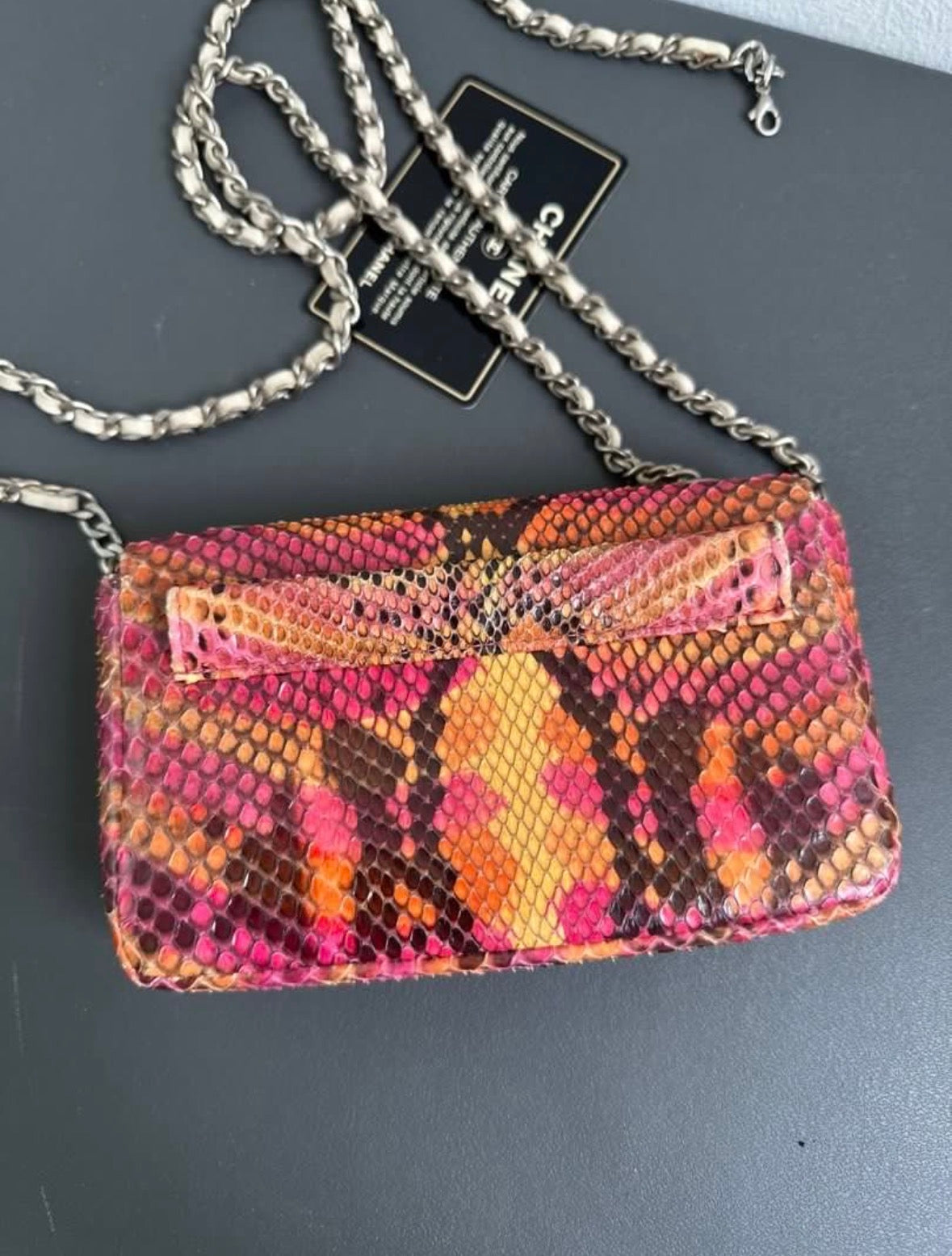 RARE Chanel Multicolour Python Leather Mini Rectangle Single Flap Bag