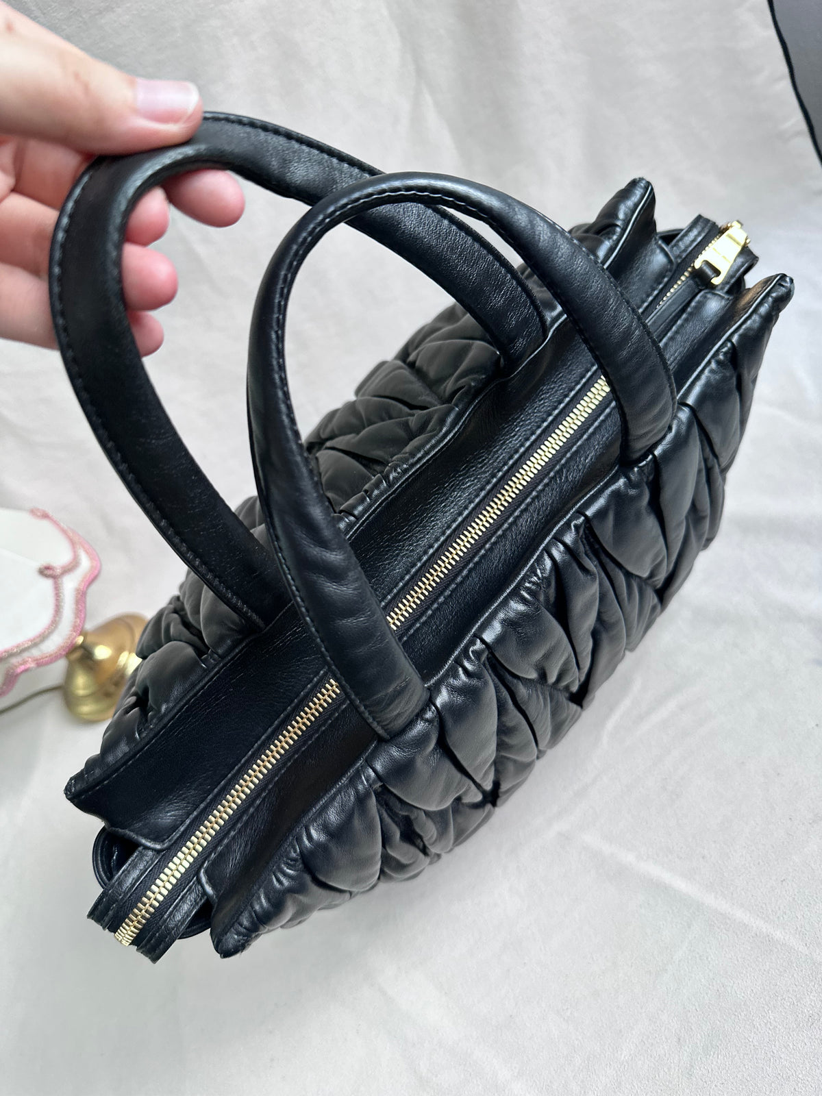 Miu Miu Large Matelasse Nappa Leather Bag Black