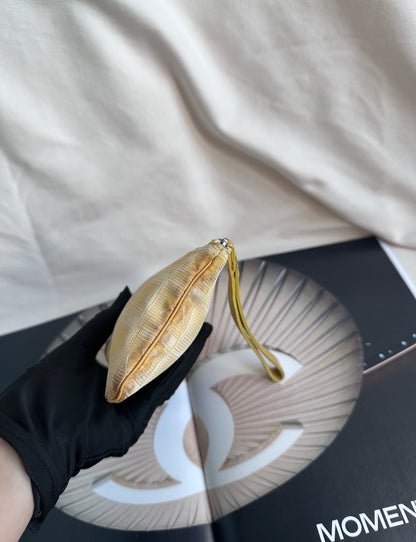 Chanel Travel Line Clutch Pouch Wallet Yellow Canvas