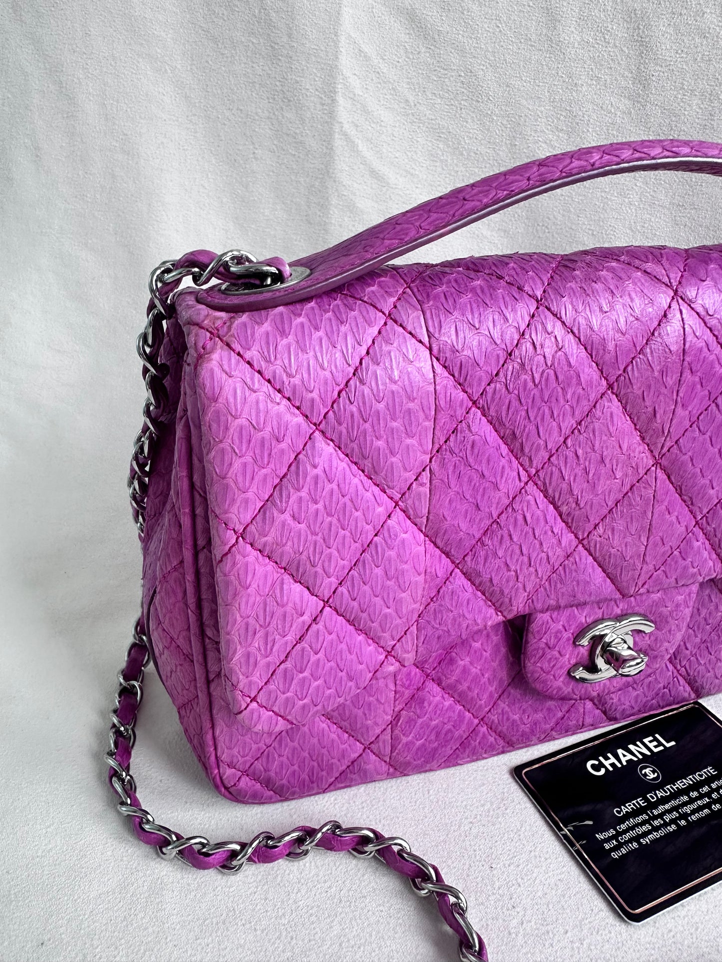 Rare Chanel Jumbo Purple Python Easy Carry Flap Bag