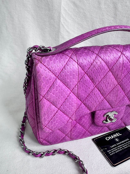 Rare Chanel Jumbo Purple Python Easy Carry Flap Bag