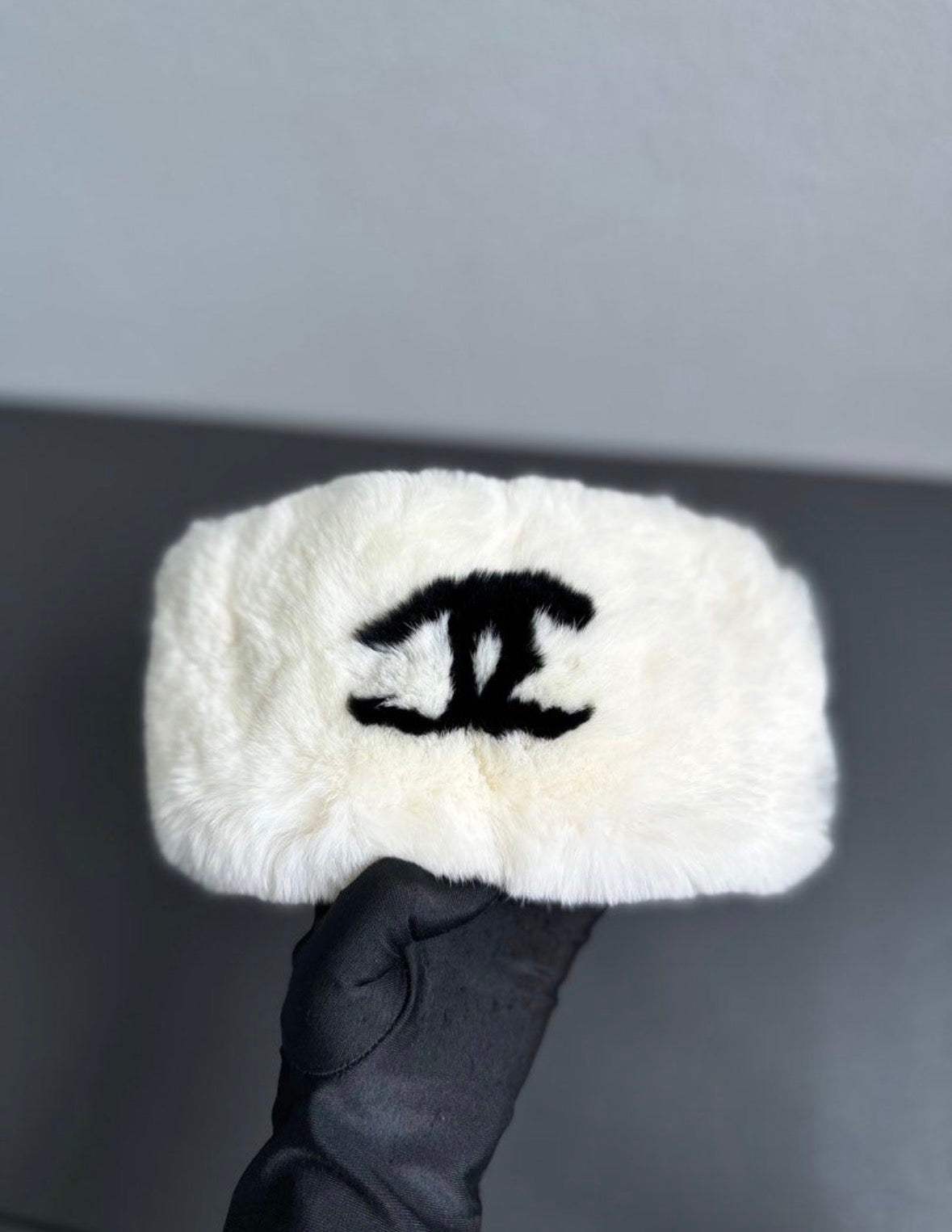 Rare Chanel Vintage Rabbit Fur Coco Neige CC Cuff Bracelet Warmer