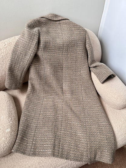 Chanel Runway Coat 00A Gold Beige Sequins Tweed Wool Long Jacket