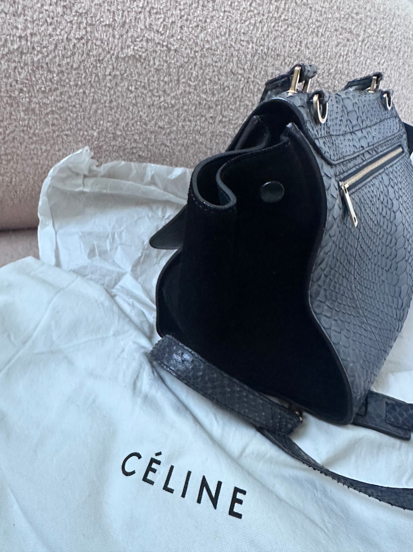 Celine Navy Python Trapeze Bag